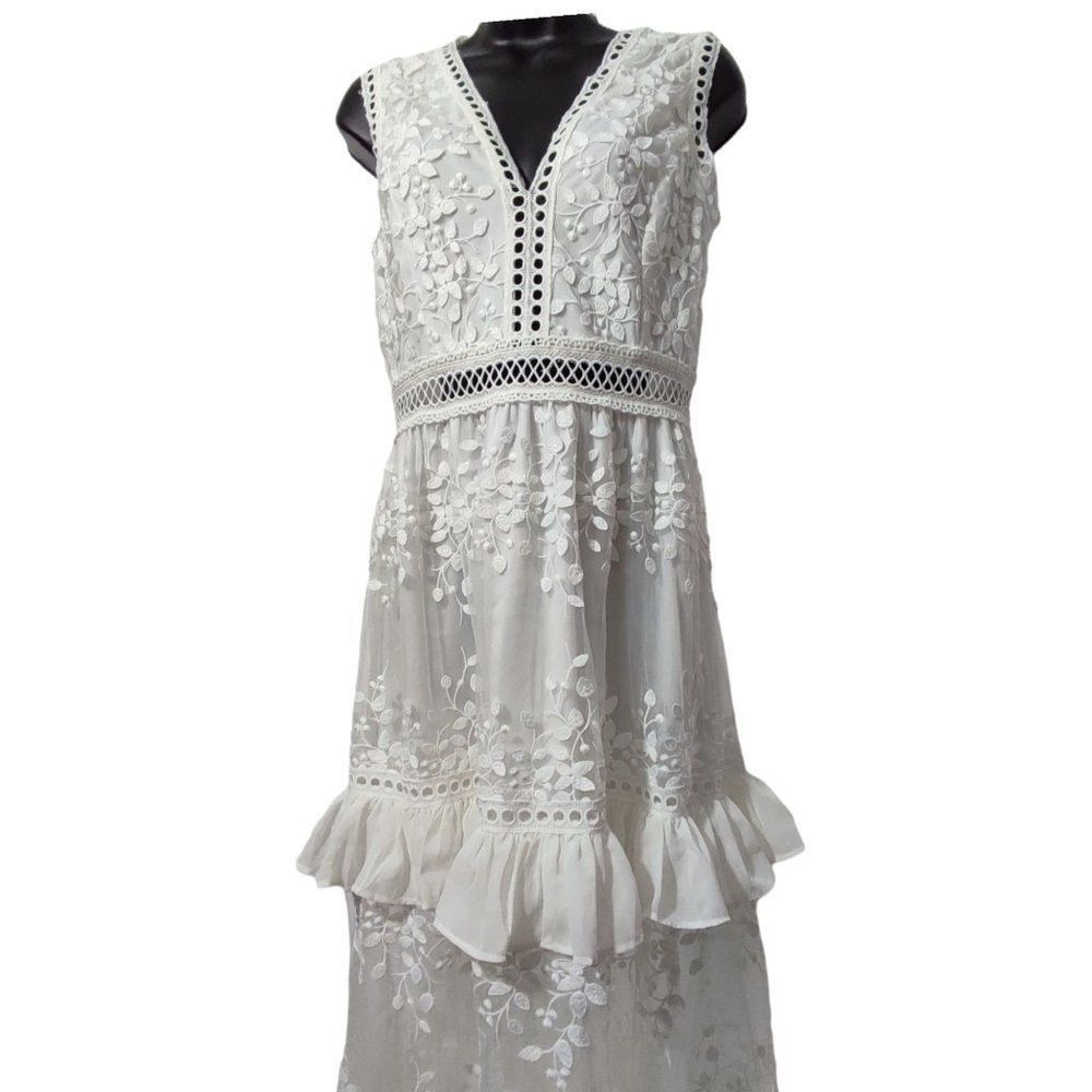 AQUA Embroidered Flounce Lace Sheer Maxi - Picture 8 of 9